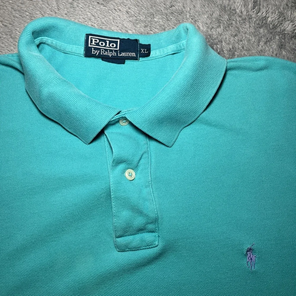 VTG Polo By Ralph Lauren Men's SZ XL Short Sleeve Aqua Blue Polo Lavender Pony